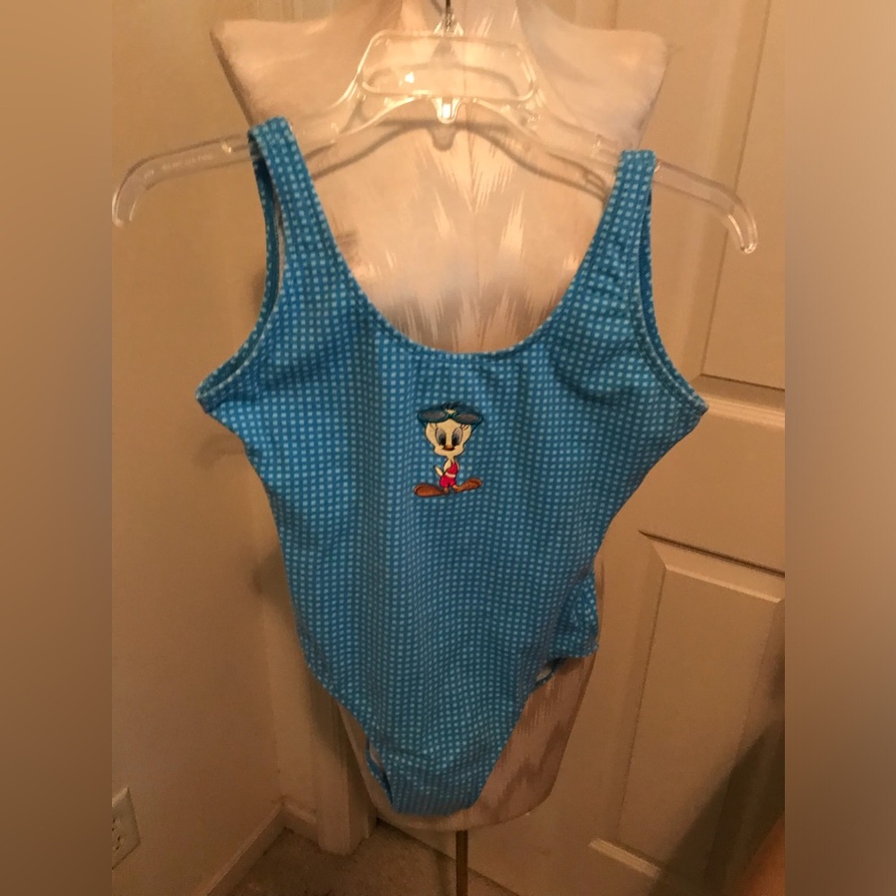 Warner brothers Looney Tunes swimsuit size 7/8 teen blue “Tweetie bird”